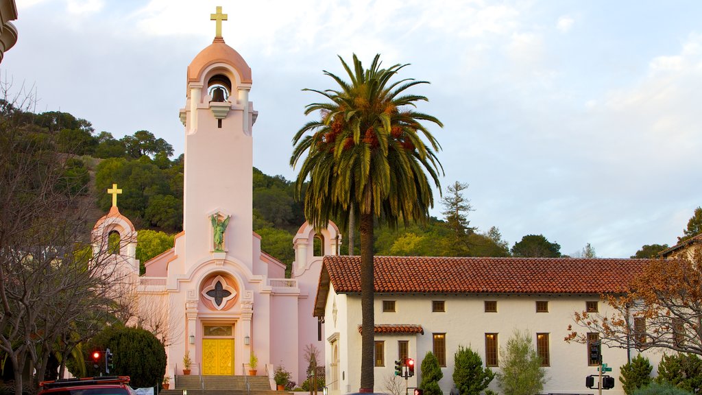 Mission San Rafael Arcangel showing a church or cathedral and religious elements