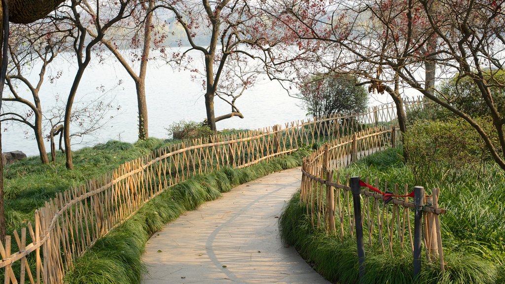 West Lake showing a garden and a lake or waterhole