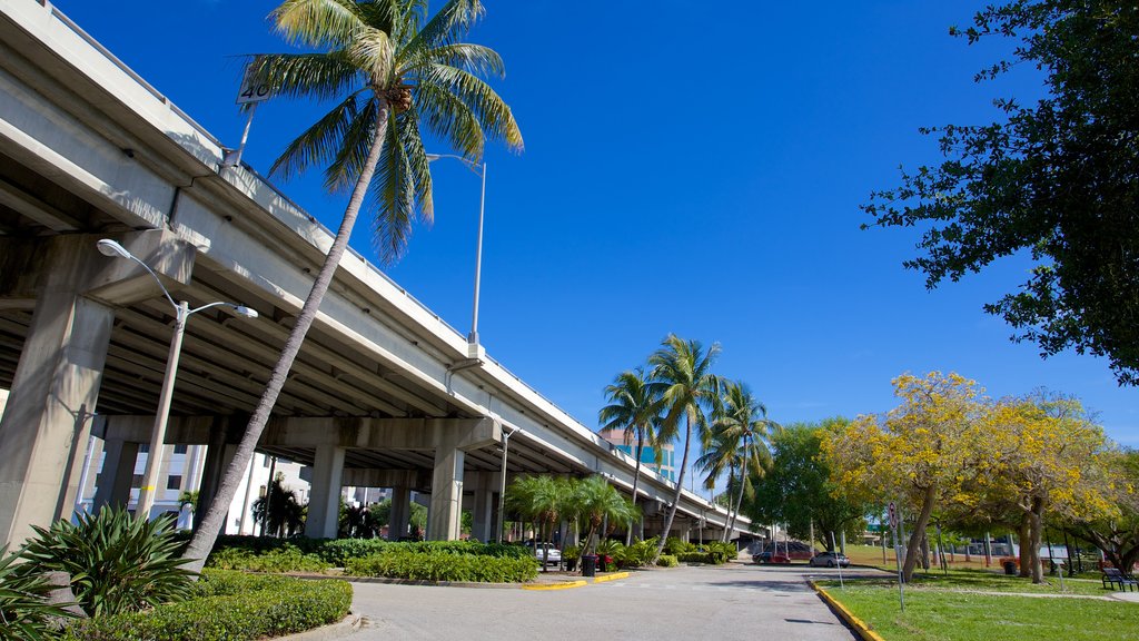 Centennial Park which includes a park and a bridge