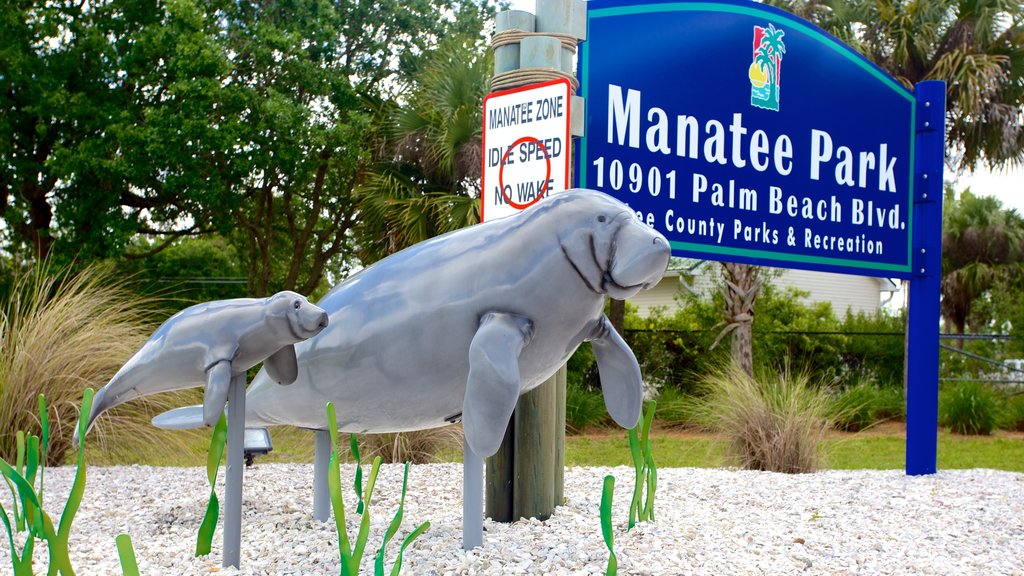 Manatee Park showing outdoor art and a garden