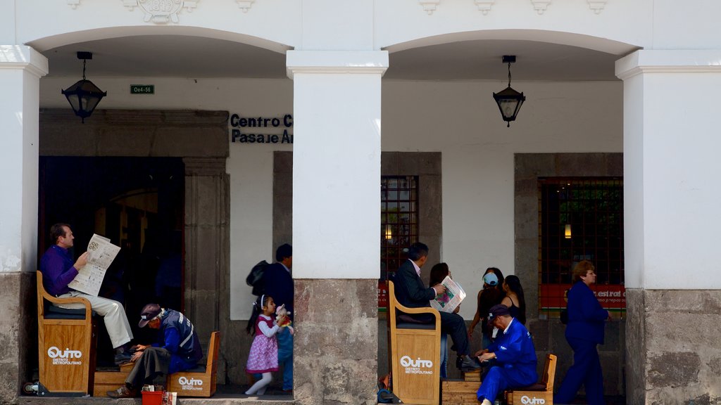 Palácio de Carondelet mostrando escalada ou caminhada assim como um grande grupo de pessoas