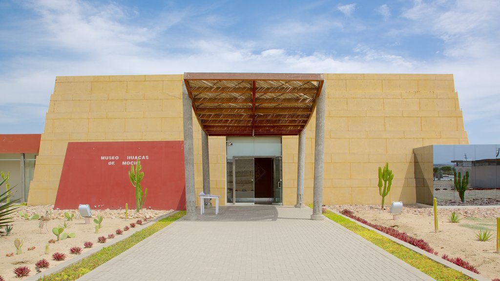 Huaca de la Luna que incluye escenas urbanas y arquitectura moderna