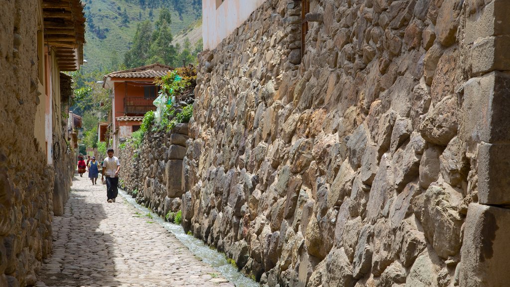 Ollantaytambo mostrando escenas urbanas y una pequeña ciudad o pueblo