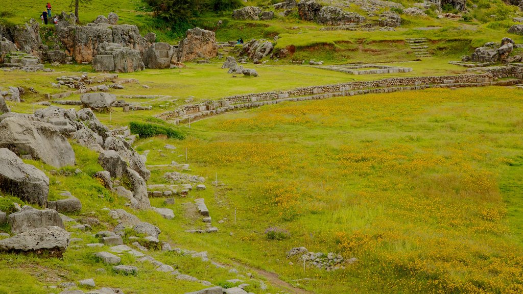 Sacsayhuaman featuring landscape views and heritage elements