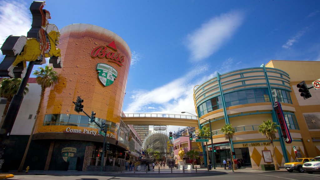 Fremont Street Experience showing street scenes and a city