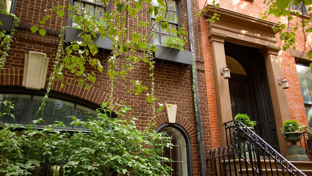 Brooklyn Heights som viser gadeliv og et hus