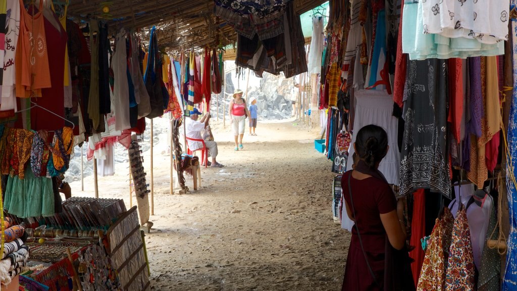 Arambol Beach showing a coastal town and markets