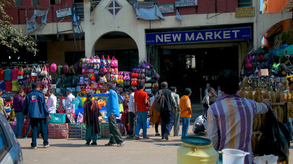 New Market featuring markets, signage and a city