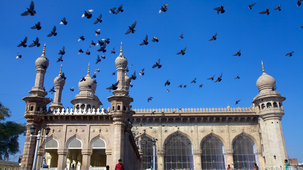 Mecca Masjid som inkluderar en moské och historisk arkitektur