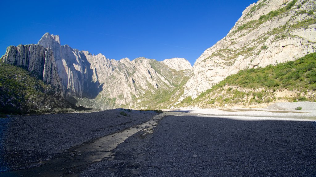 Canon de la Huasteca mostrando vistas de paisajes, un barranco o cañón y un río o arroyo