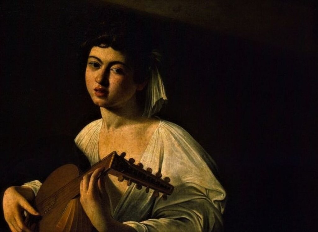 Il Suonatore di Liuto dell'Ermitage, particolare.