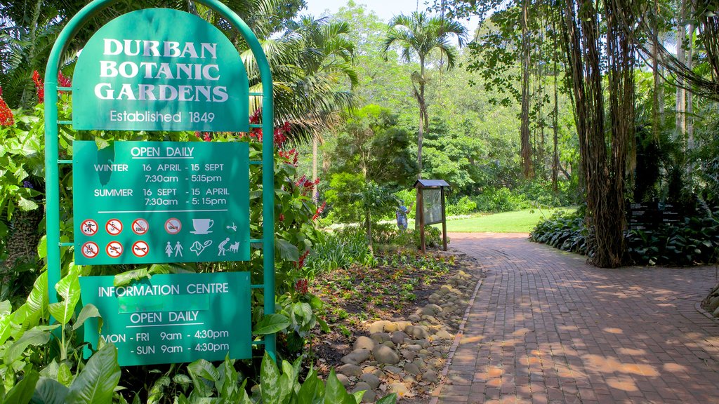 Durban Botanical Gardens which includes signage and a garden