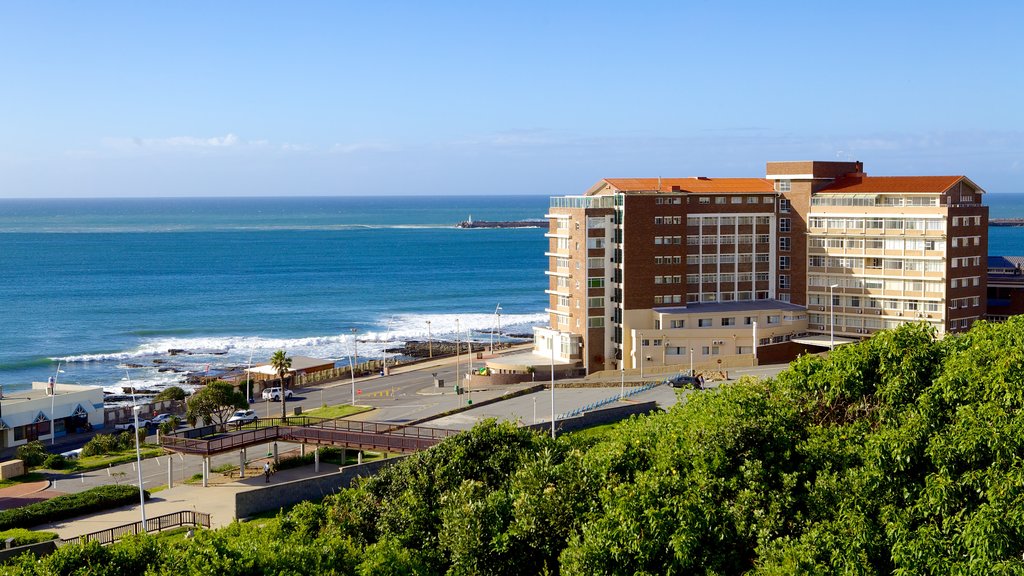 Eastern Beach which includes a coastal town, general coastal views and a hotel