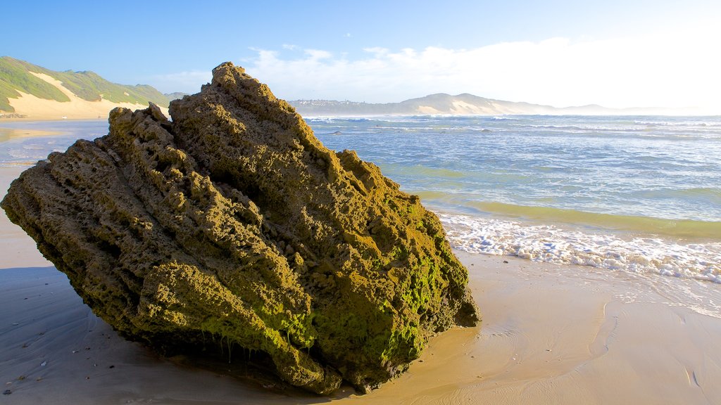 Playa de Nahoon ofreciendo vistas generales de la costa, una playa de arena y vistas de paisajes