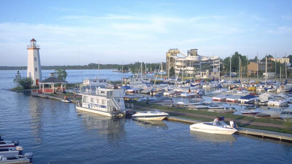 Red Deer which includes a lighthouse, boating and a bay or harbor