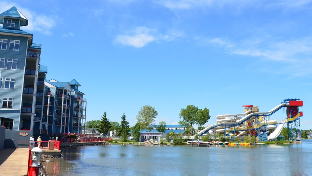 Red Deer showing a lake or waterhole, a coastal town and a waterpark