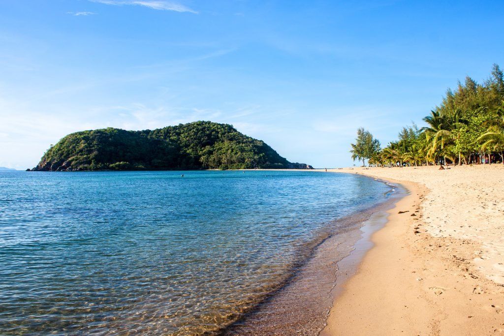 Mae Haad beach and Koh Ma islet on Koh Phangan island, Thailand