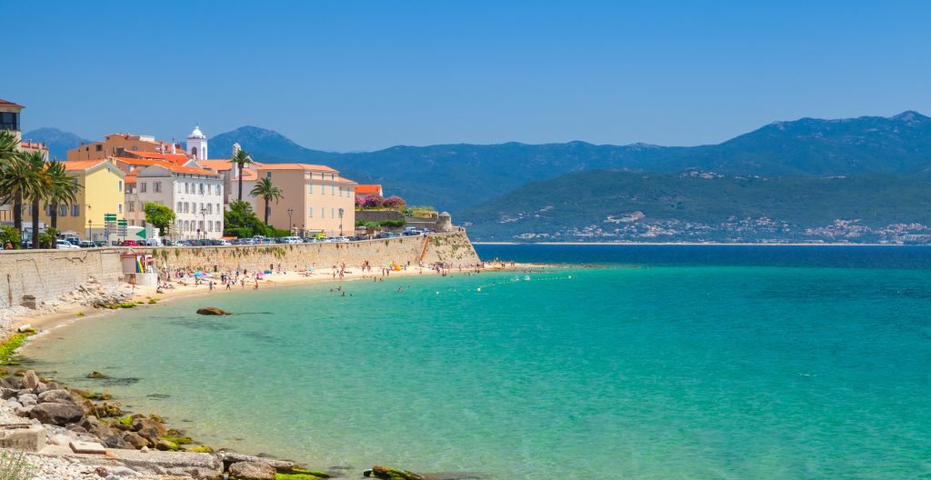 Ajaccio, Corsica island, France. Coastal cityscape panorama