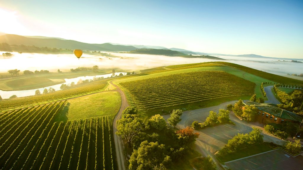 Yarra Valley mostrando granja, un atardecer y un río o arroyo