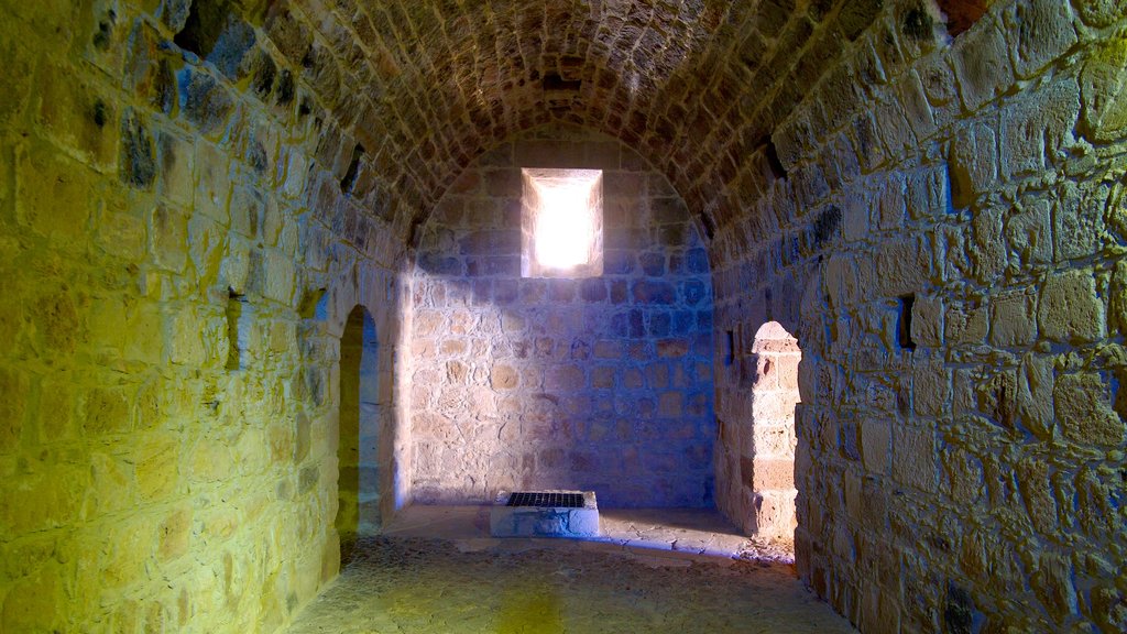 Castelo Kolossi mostrando vistas internas, arquitetura de patrimônio e um pequeno castelo ou palácio