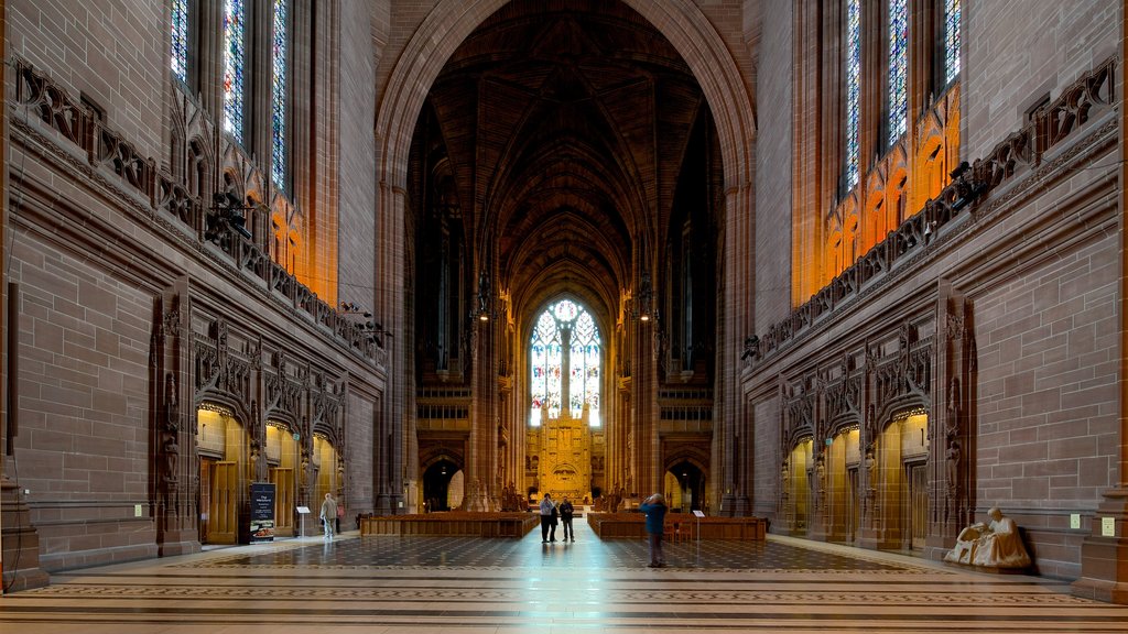 Liverpool Anglican Cathedral showing religious elements, heritage architecture and interior views