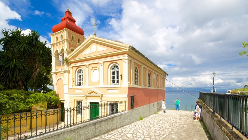 Corfu Town showing a church or cathedral and heritage architecture