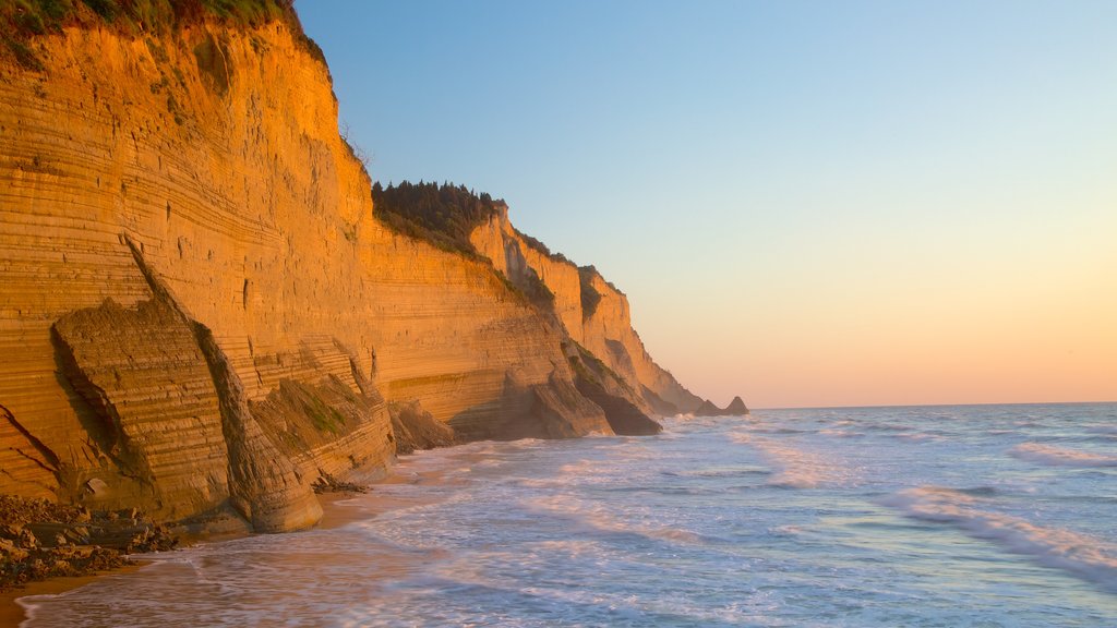 Sunset Beach showing rugged coastline and a sunset