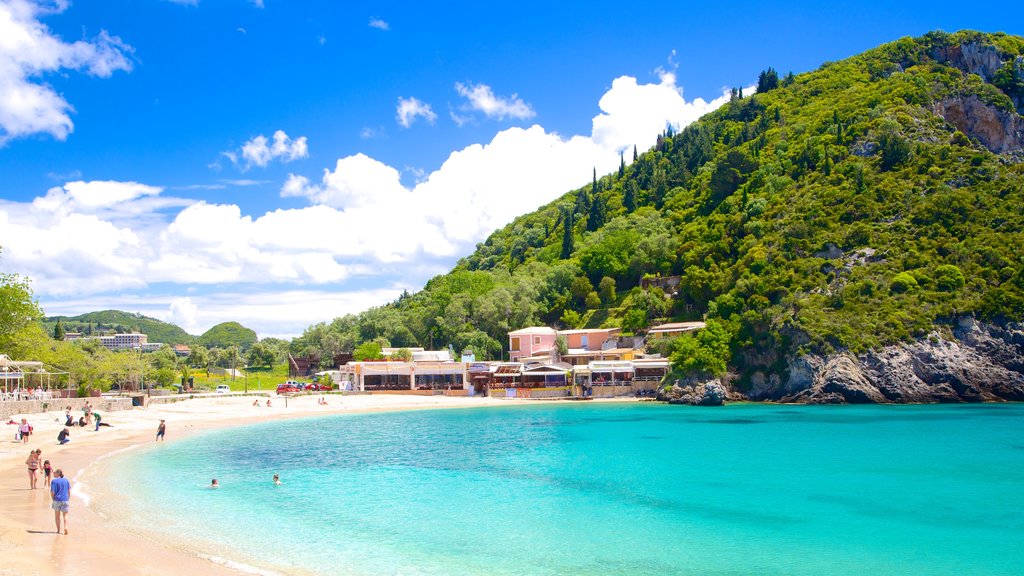 Paleokastritsa Beach showing a beach and general coastal views