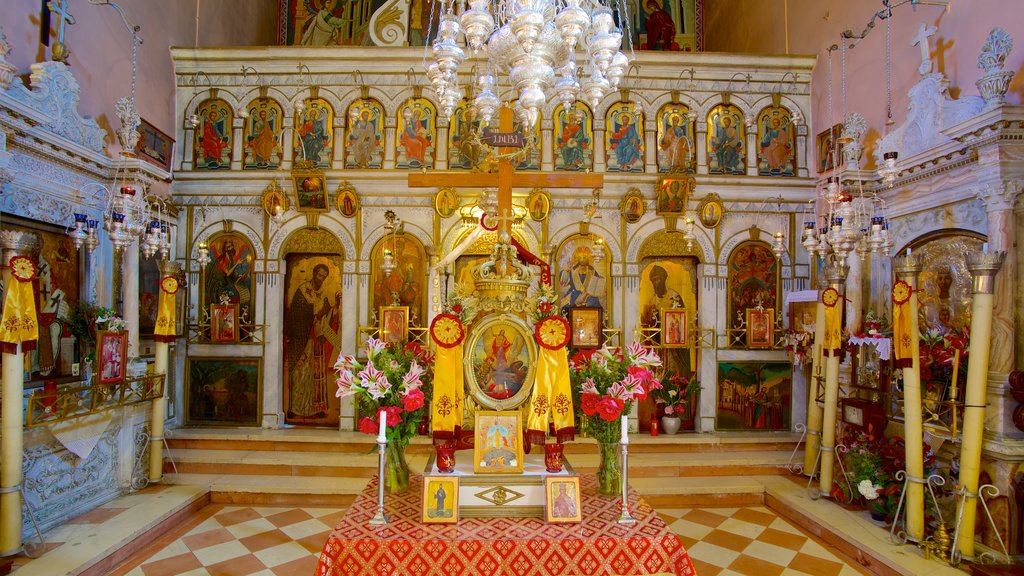 Paleokastritsa Monastery which includes a church or cathedral, interior views and heritage architecture