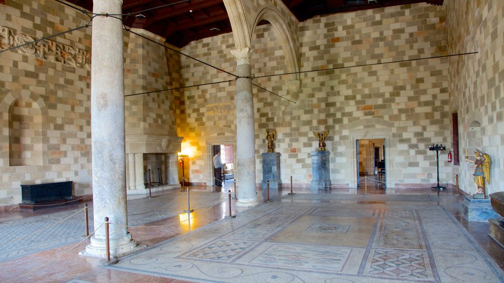 Palace of the Grand Master of the Knights of Rhodes showing a castle, interior views and heritage architecture