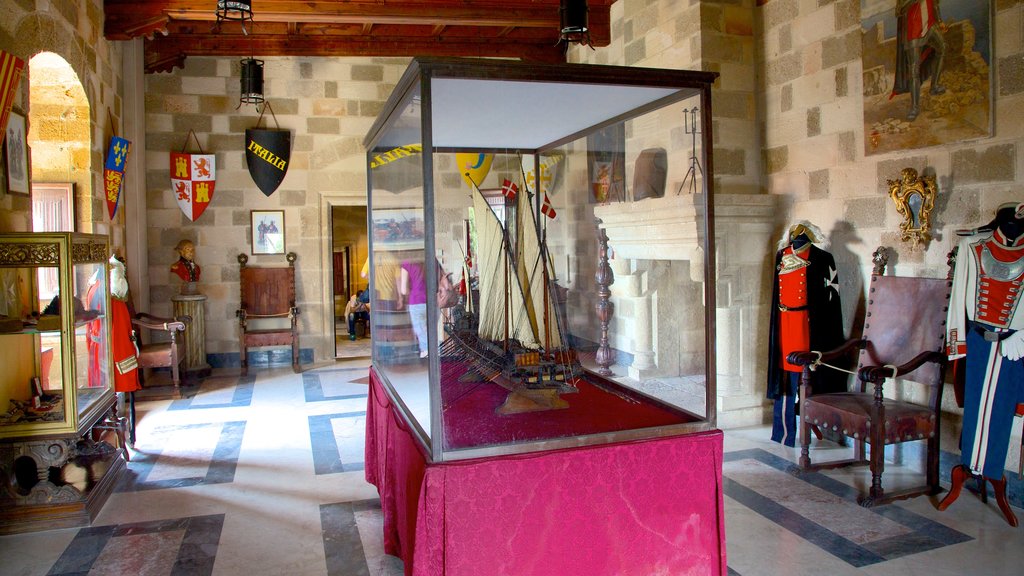 Palace of the Grand Master of the Knights of Rhodes showing heritage architecture, a castle and interior views