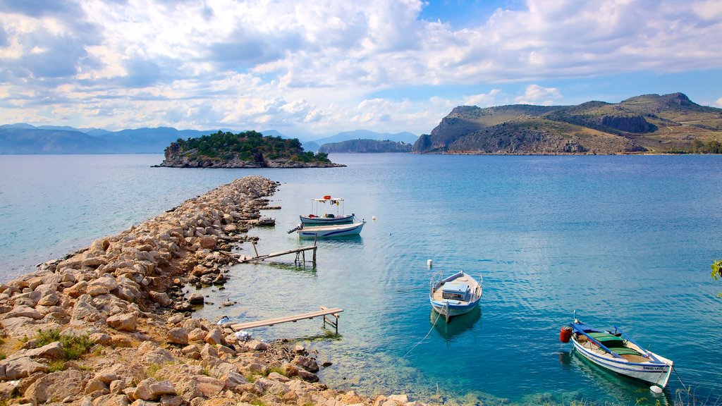 Nafplio which includes a bay or harbour and rocky coastline