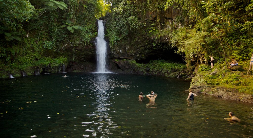 Samoa featuring a cascade, a lake or waterhole and swimming