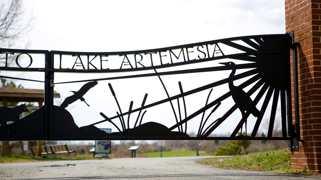 Lake Artemesia featuring signage