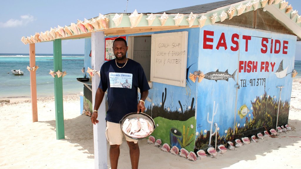 Grand Cayman featuring a sandy beach, signage and a beach bar