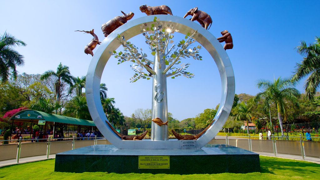 Nehru Zoological Park showing outdoor art and zoo animals