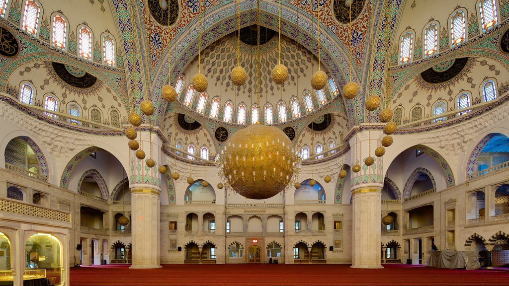 Kocatepe Mosque featuring interior views, religious elements and heritage architecture