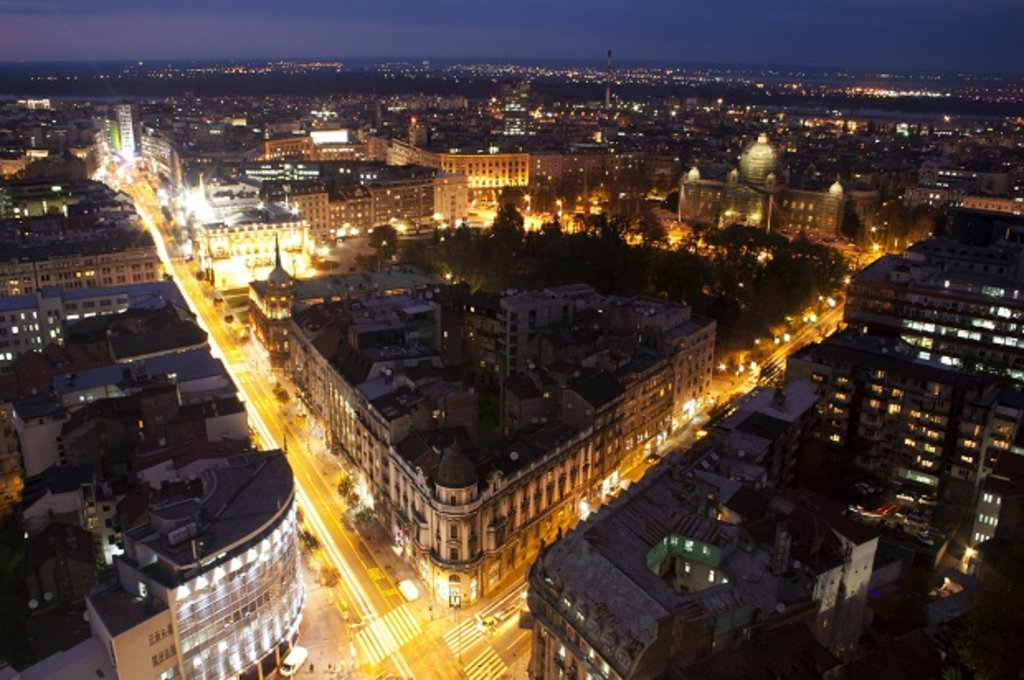 Night time cityscape in Belgrade