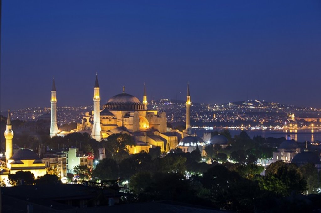 City view at night of Sofia, Bulgaria