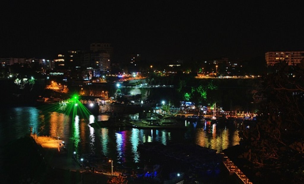 The Antalya harbour at night