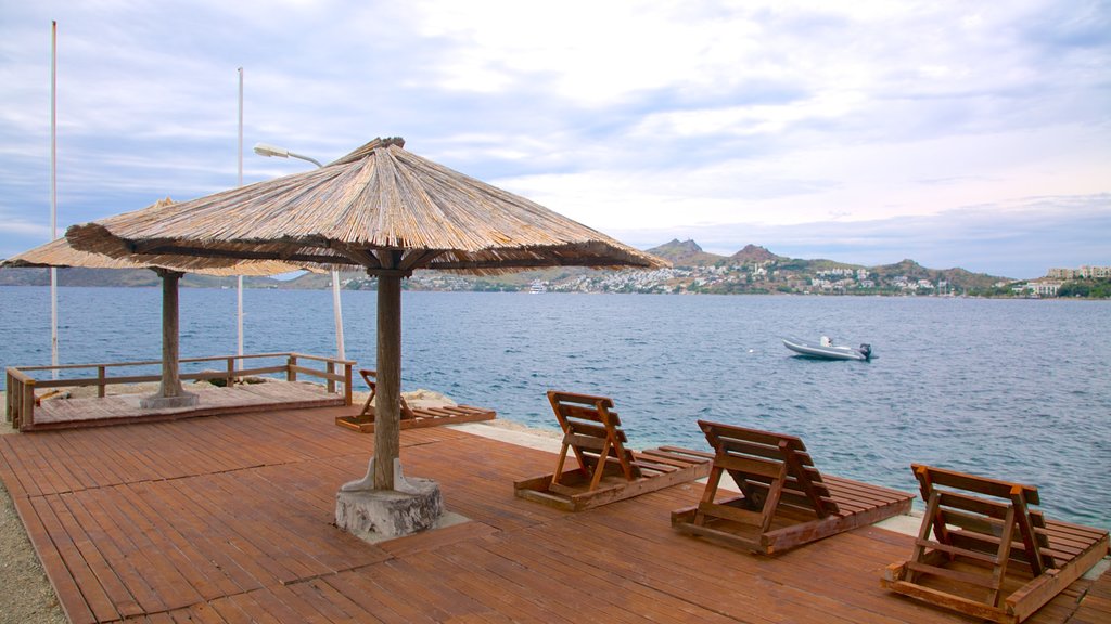 Yalikavak Beach showing general coastal views, boating and a coastal town