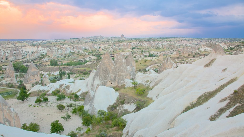 Cappadocia showing a sunset