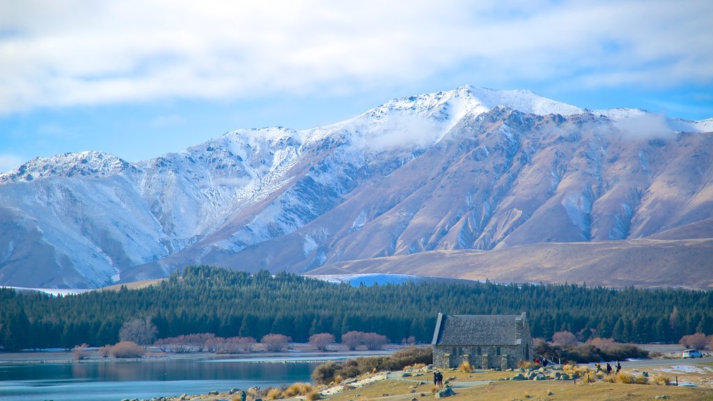 Church of the Good Shepherd showing mountains, snow and landscape views