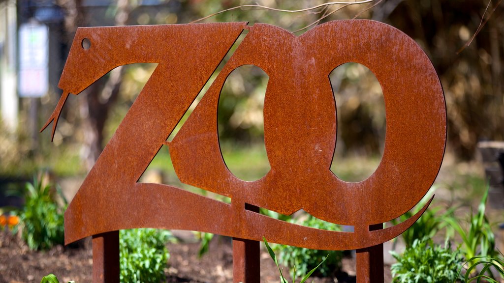 Salisbury Zoo showing outdoor art, signage and zoo animals