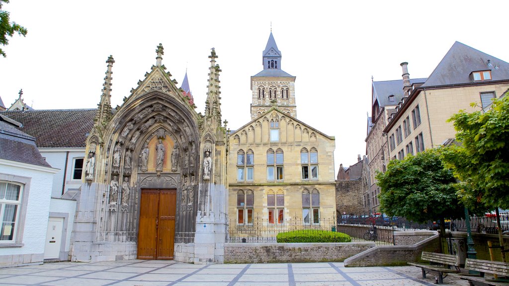 St. Servaas Church featuring a square or plaza, a church or cathedral and heritage elements