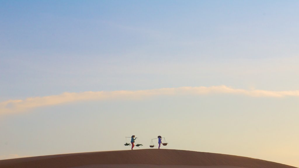 Mui Ne Sand Dunes showing desert views as well as a small group of people