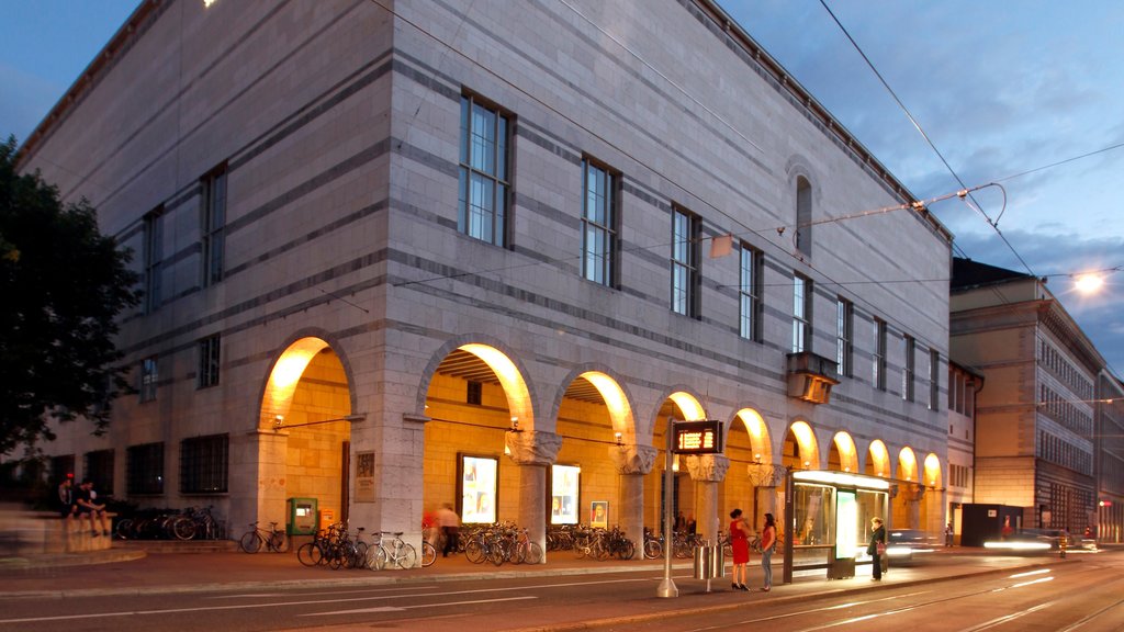 Basel Art Museum which includes street scenes and night scenes