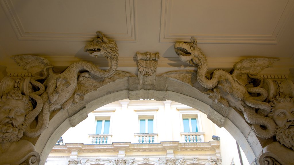 Gallerie di Palazzo Leoni Montanari showing a statue or sculpture, heritage architecture and interior views