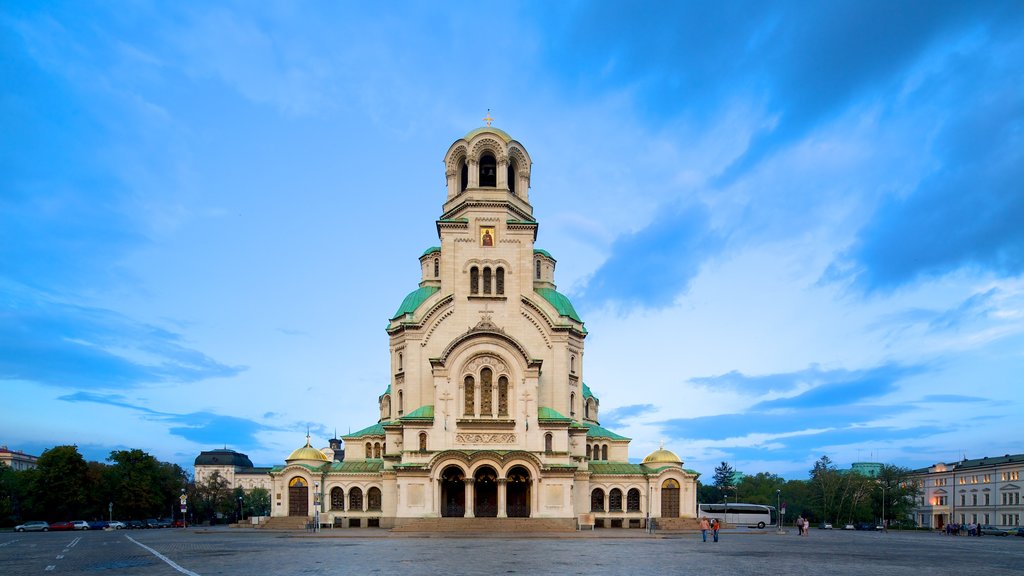 Alexander Nevski Cathedral showing a square or plaza and a church or cathedral