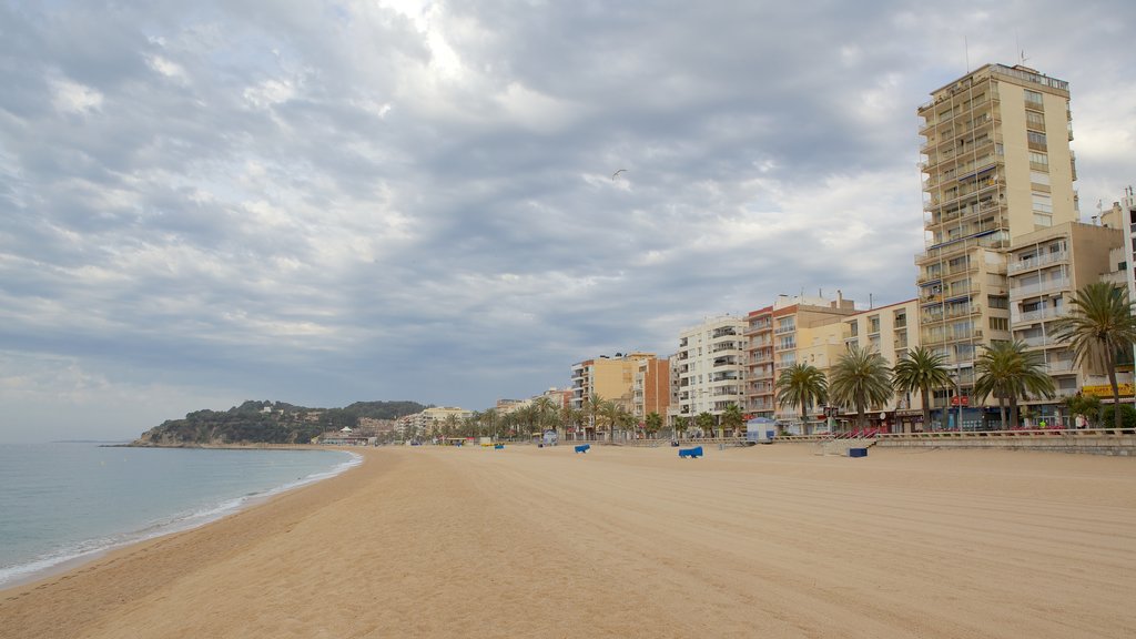 Costa Brava showing a sandy beach and a coastal town